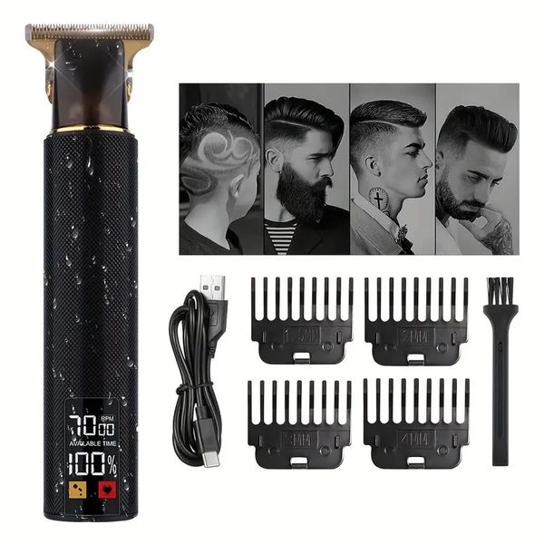 

t9 professional hair clipper: flower carving, oil head cutting & large-screen digital display