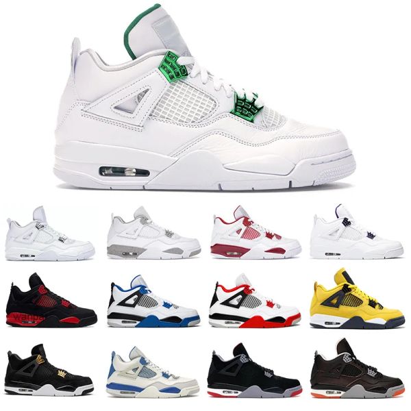 

fashion basketball shoes for men women jumpman 4 4s metallic green white oreo sail fire red bred mens trainer sport sneakers size us 5.5-13, Black
