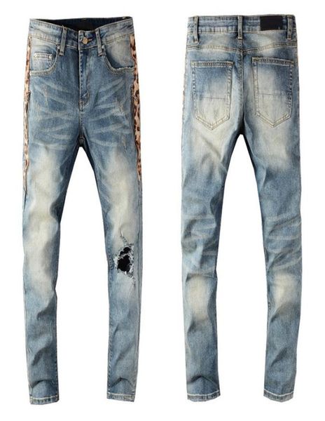 

new style fashion mens straight slim fit biker jeans pants distressed skinny ripped destroyed denim jeans washed hiphop trousers 18192694, Blue