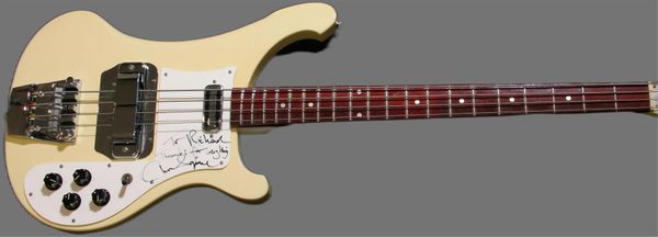 

4001cs chris squire signature creme electric bass guitar neck thru body, black hardware ; dot inlay, sandwich headstock