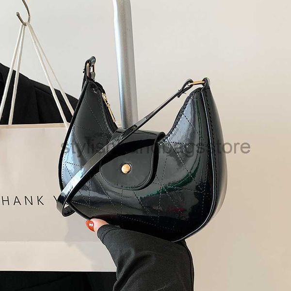 

shoulder bags lacquered casual bag 2023 spring fresh trend handbag temperament solid color fashion one shoulder foreigner new moon bagstylis