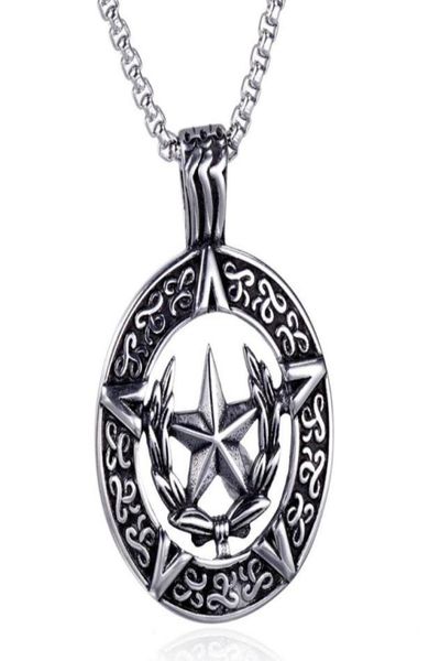 

pendant necklaces vintage pentagram star men039s necklace round gothic retro lucifer satan 24inch chain male jewelry1911211, Silver