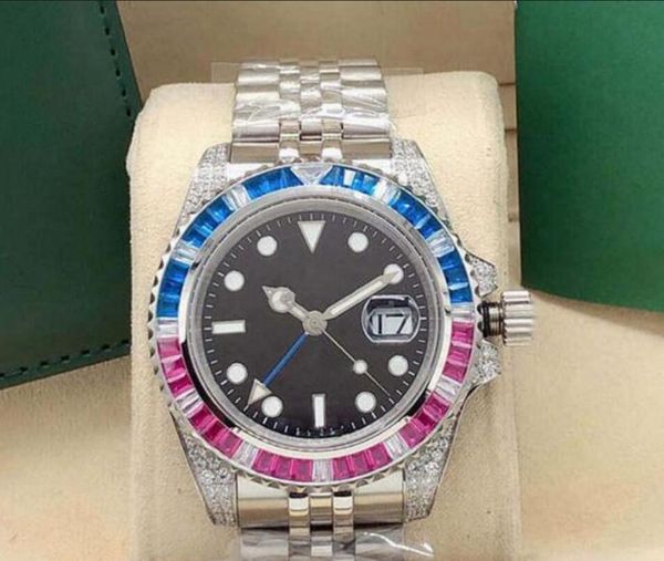 

40mm men's automatic mechanical watch mens diamond watches men stainless steel buckle sport waterproof fashion business wristwatch man, Slivery;brown