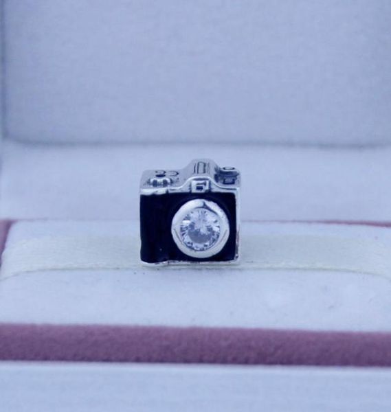 

fits bracelet camera silver charms with black enamel and cubic zirconia 925 sterling silver jewelry diy beads whole 1p85264797972447