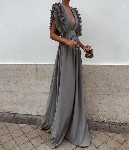 

new summer women new arrival v neck short sleeves maxi dress backless solid color dress six colors12269006, White;black