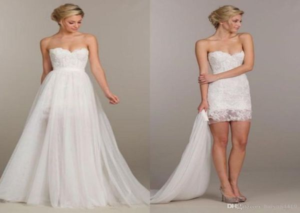 

2019 summer holiday convertible short beach boho party wedding dresses two pieces detachable overskirt lace wedding gown4718519, White