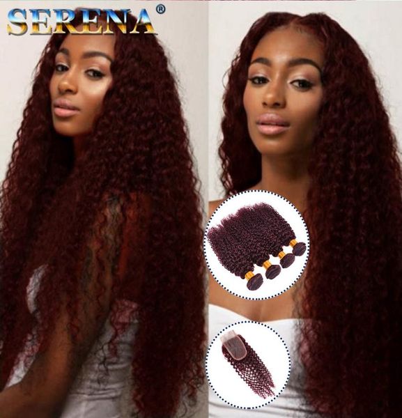 

queens hair red wine hair weave 99j burgundy kinky curly human hairs weft bundles jerry curl virgin hair extensions monogolian kin3461462, Black;brown