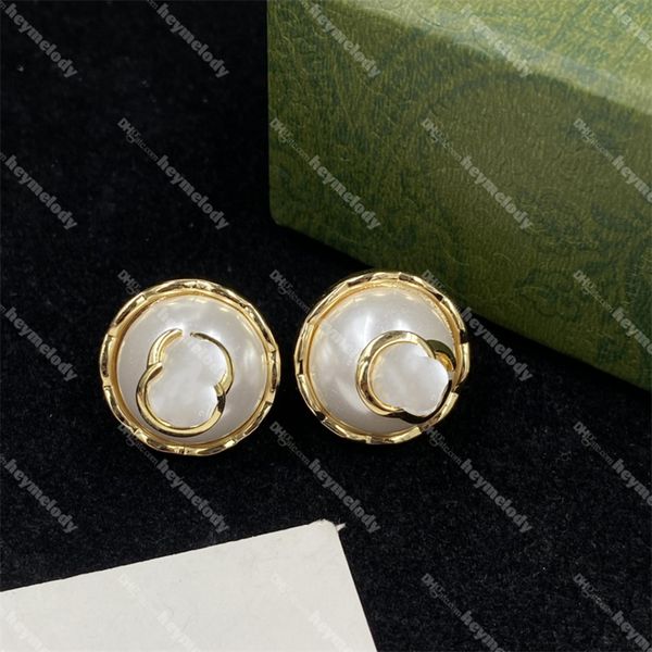 

new luxury pearl studs double letter designer earrings exaggerate earrings birthday gift for women date party jewelry with box, Golden;silver