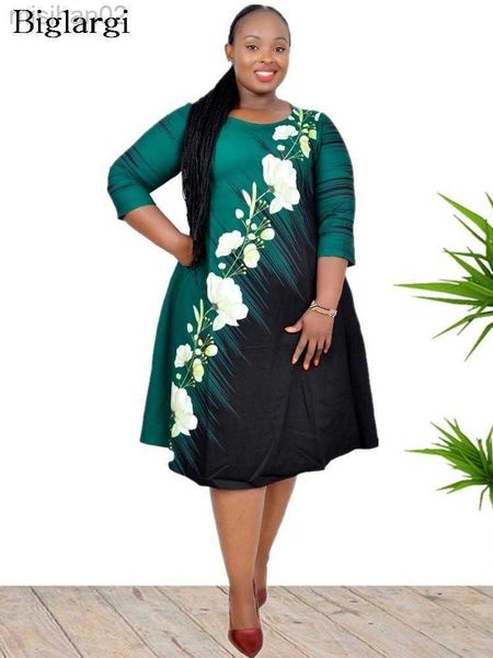 

basic casual dresses plus size summer floral midi dress women flower print loose ladies dresses casual fashion woman dress 2023 hkd230807, Black;gray