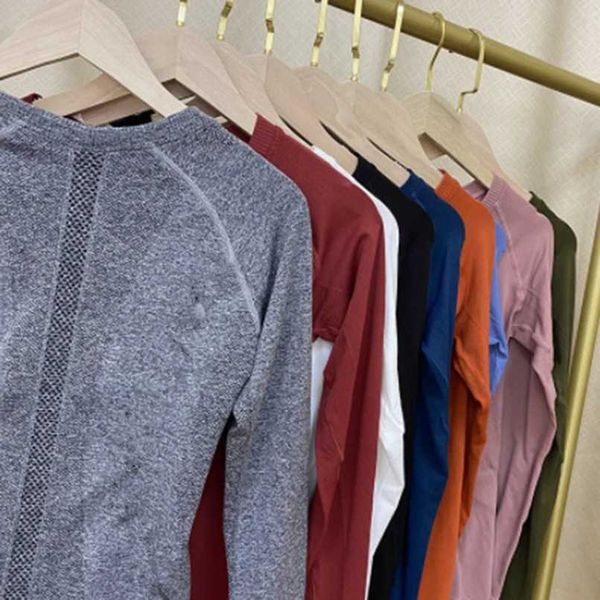 

lu-01 lulus lemon 1.0 fitness seamless t-shirts women yoga crop gym long sleeve sports tee workout blouses female sportswear, Gray