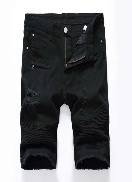 

mens jeans shorts motorcycle biker jeans short pants skinny slim ripped hole men039s denim shorts men designer jeans3383208, Blue