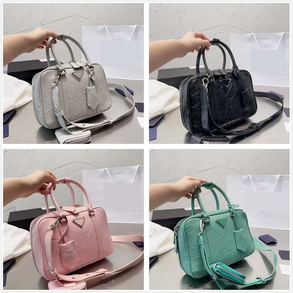 

fashion tote travel pillow bags wrinkled genuine leather shoulder handbags metal triangle zipper handbags removable zipper pouch crossbody b