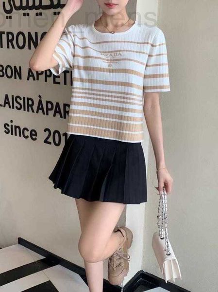 

women's knits & tees designer 23 spring/summer new letter printing round neck contrast design slim fit knit short sleeve fashion versat, White