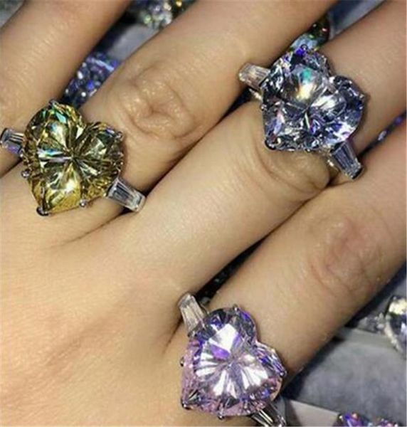 

vecalon heart shape promise ring real 925 sterling silver 12mm diamond cz engagement wedding band rings for women bridal jewelry1874941, Slivery;golden
