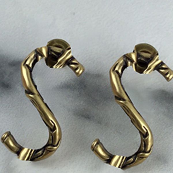 

vintage copper stud earrings brooch simple s letter bamboo antique classic ladies brooches eardrops set party jewelry gifts, Gray