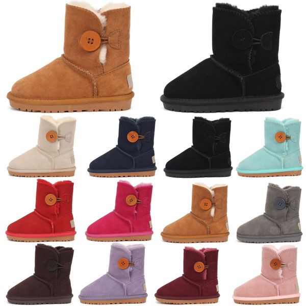

kids australian classic button girls boots toddler children shoes designer youth furry sneakers baby kid winter snow boot uggly chestnut red, Black;red