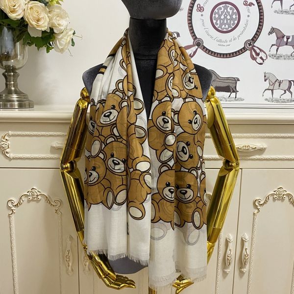 

women square scarves shawl 100% cashmere material thin and soft print letters bearr pattern size 130cm - 130cm, Blue;gray