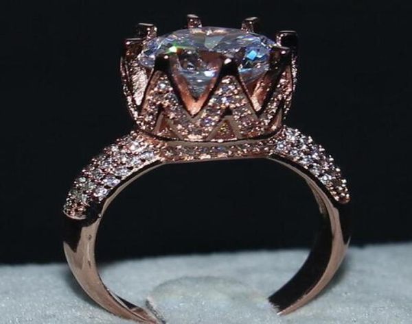 

whole fashion three stone rings rose gold gemstone diamond cz crown jewelry cocktail wedding bride band rings finger for wom4382090, Golden;silver