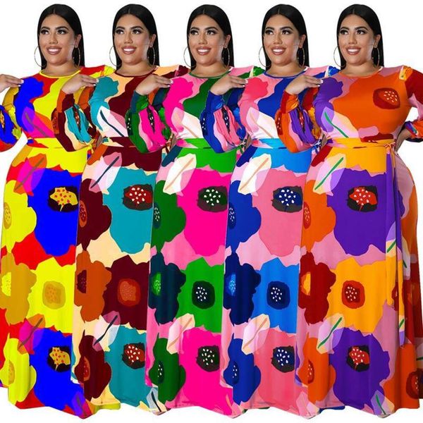 

l size womens long sleeved dress big flower print fashionable, Black;gray