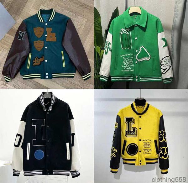 

flocking leather sleeves baseball coat uniform luxury jacket single breasted warm jackets couples women men varsity coats men's designe, Black