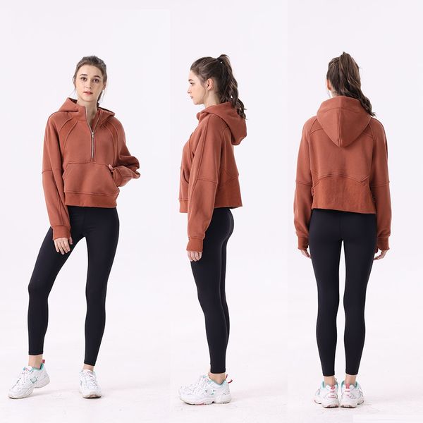 

womens autumn hoodies sweatshirt yoga suit jacket ladies sport half zipper thick loose short style with fleece sweatshirts women