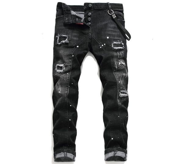 

mens jeans jean hip hop pants street trend zipper chain decoration ripped stretch black fashion sli2218964, Blue
