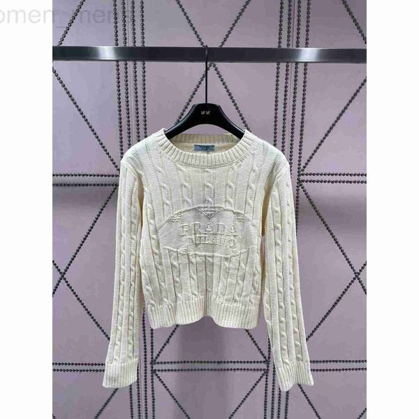 

women's knits & tees designer spring/summer 23 new college style fried dough twists knitted sweater female positioning letter embroider, White
