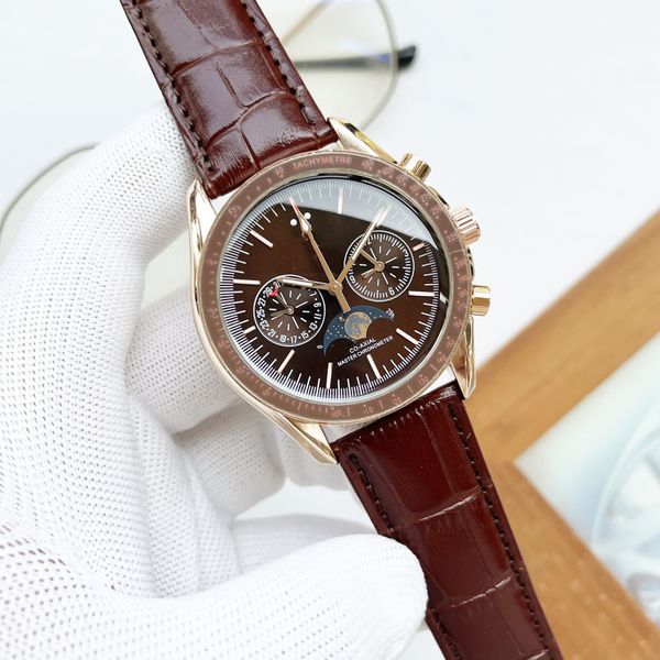 

full functionality men's quartz watch 41mm leather strap blue black high-quality sapphire watch super bright montreux luxury belt watch, Slivery;black