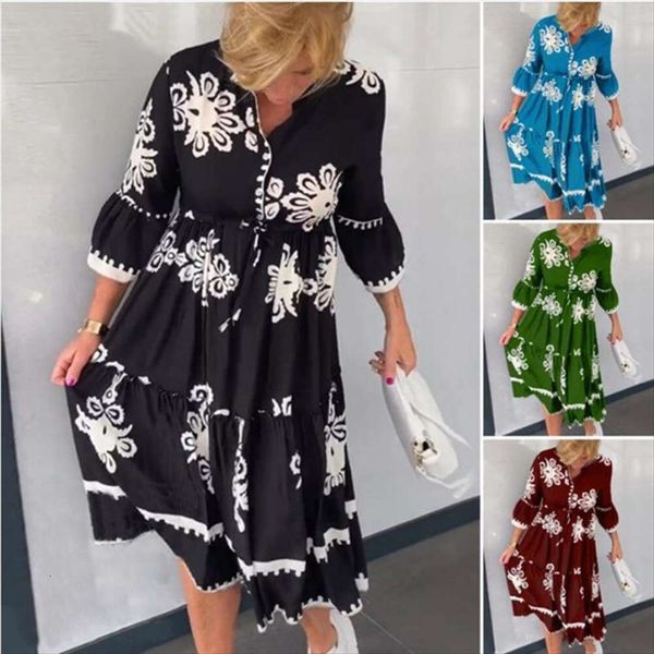 

womens summer print short sleeve dress, Black;gray