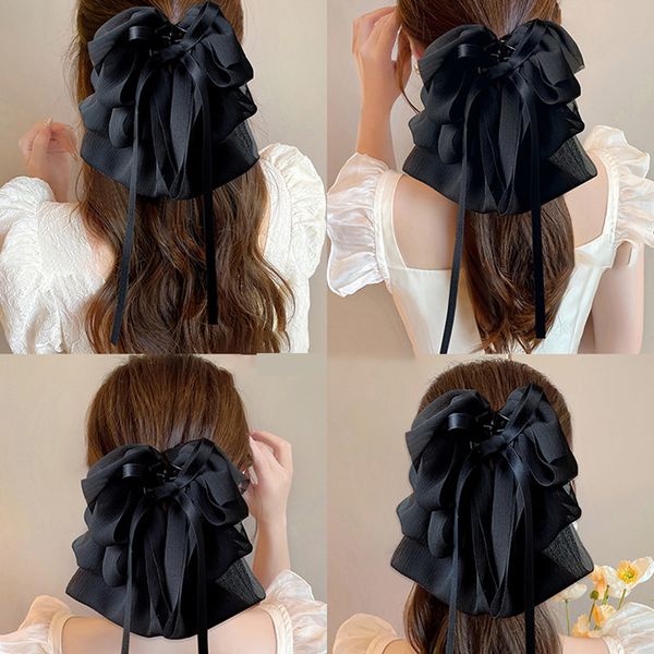 

chiffon bow hair clip women large bowknot stain hairpin barrettes girls solid color ponytail clip hair accessories headwear gift