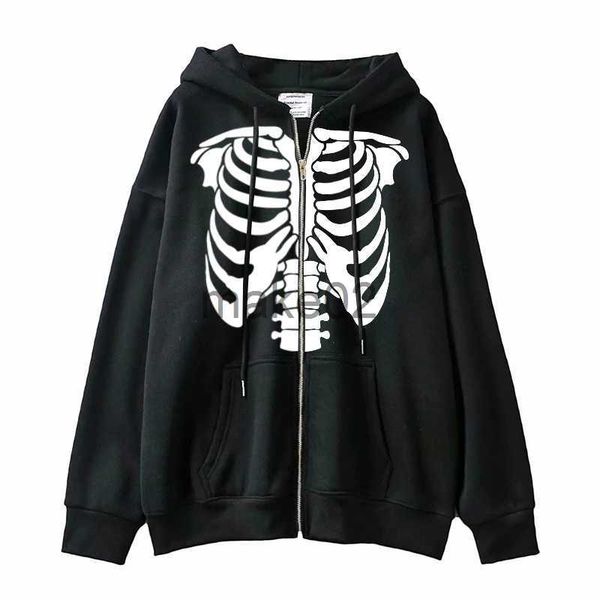

women's hoodies sweatshirts gothic oversized hoodie long sleeve harajuku skeleton sweatshirt women y2k aesthetic hip hop streetwear vin, Black