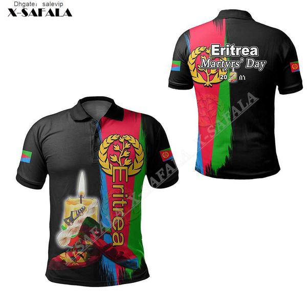 

eritrea martyrs day independence flag 3d print men elasticity thin polo collar short sleeve street wear tee shirt, White;black