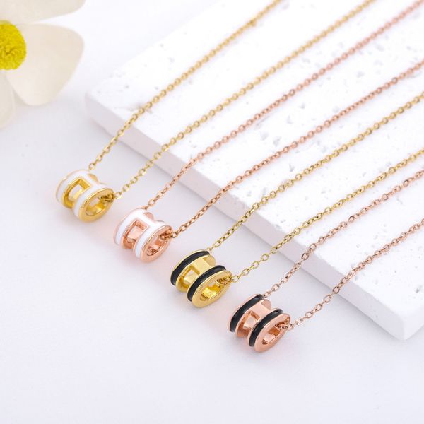

white black enamel letter h pendant necklaces jewelry for woman gift, Silver