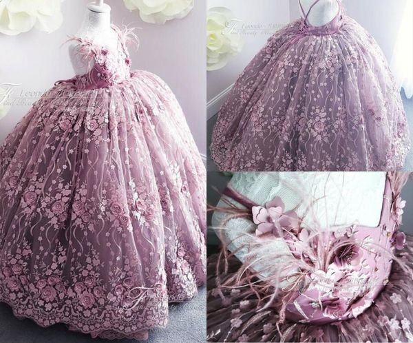 

purple flower girl dresses for weddings 3d floral appliqued cute little girls pageant dress feather first holy communion dresses1838338, White;blue