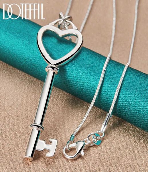 

doteffil 925 sterling silver heart key pendant necklace 16-30 inch chain for woman fashion engagement charm jewelry8334153