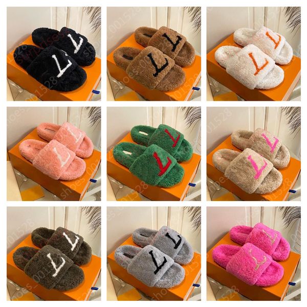 

fashion slides furry slippers designer sandles shoe flip flops fashion anti-slip female slides women furry fluffy faux fur luxury brand warm, Black