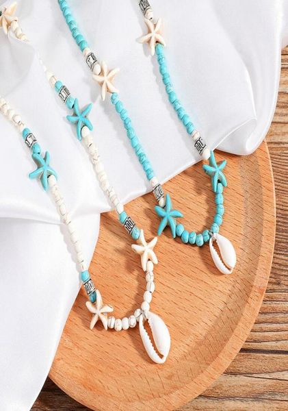 

bohemian handmade natural stone beaded pendent necklaces white turquoise starfish shell necklace choker for women fashion beach je8128537, Silver