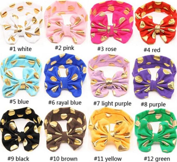 

2020 fashion golden dot big bow girl headband cotton kids elastic hair bands cute girls hair accessories 12 colors232r2892391, Slivery;white