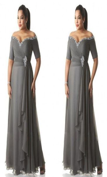

grey mother of the bride dresses plus size off the shoulder chiffon prom party gowns long mother groom dresses wear6840091, Black;red