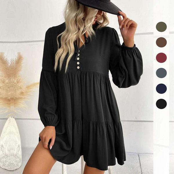 

womens long sleeved autumn pure color matched dress, Black;gray