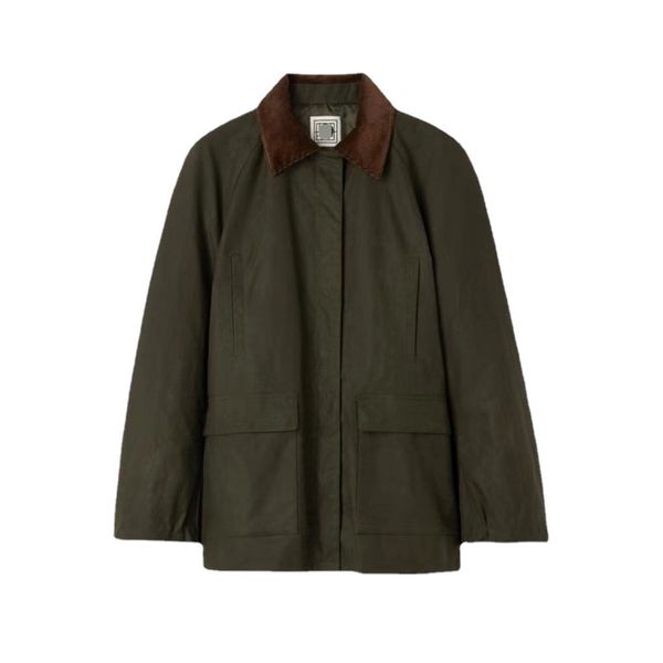 

23 new - tetm workwear wind side split flap collar silhouette pocket zipper jacket cotton coat women's coat, Black;brown
