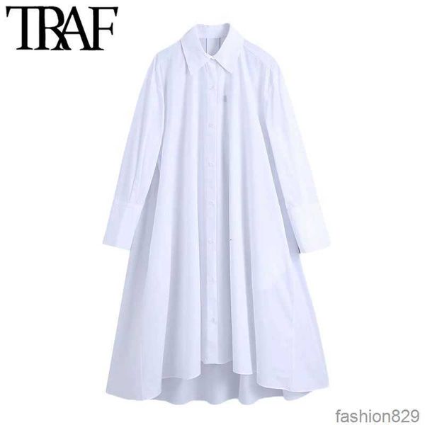 

traf women fashion loose asymmetric blouses vintage long sleeve button-up female shirts blusas chic overshirts 210415, White