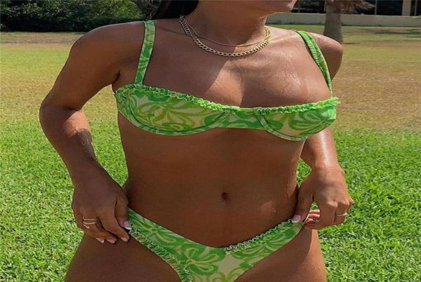 

women039s swimwear small chest bikini set women ruffle print swimsuit high akimbo female underwire push up bathing suit be5973421, White;black