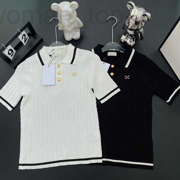 

women's knits & tees designer 23 summer new c family black and white contrast stripe buckle chain half cardigan letter pattern fashion