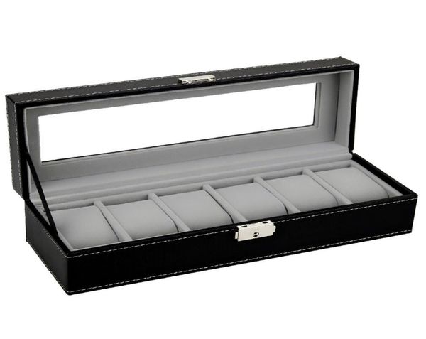

61012 grids pu leather watch box rings storage case organizer jewelry display watch casket for drop saat kutusu3364631, Black;blue