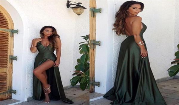 

2019 olive green backless split evening dresses elegant simple prom party dress long floor length evening gowns4662861, Black;red