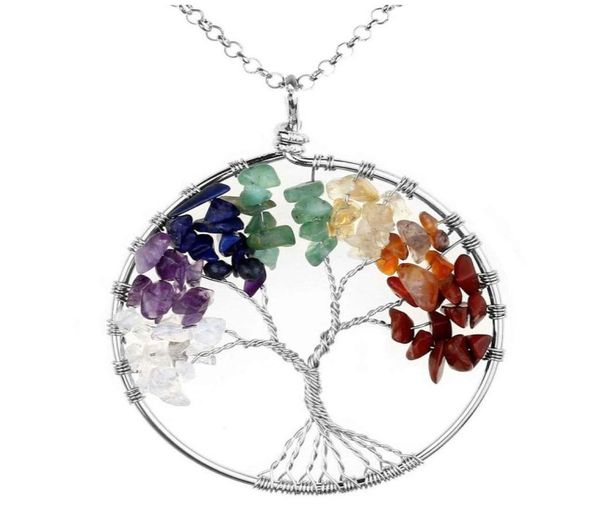 

pendant necklaces jovivi natural healing crystals quartz tree of life necklace 7 chakras gemstone mothersfathers day family gifts2481821, Silver