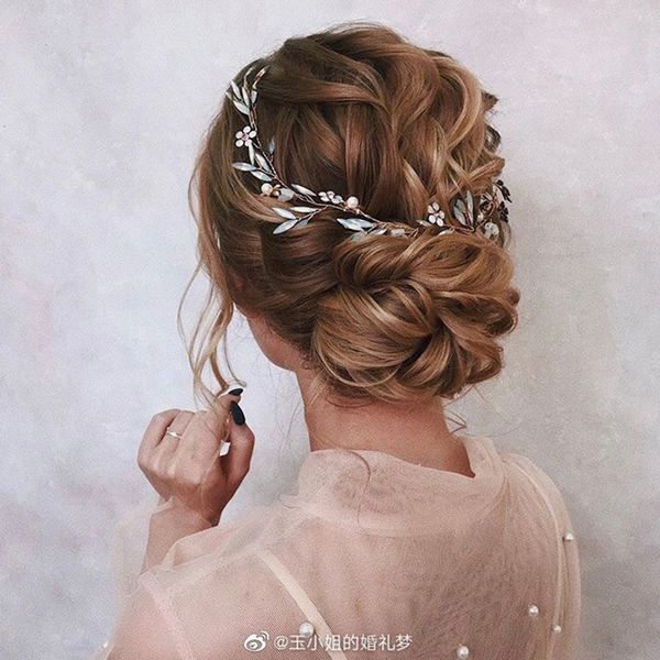 

opal crystal pearl headband and earrings set for bride headdress wedding jewelry pearl headpiece bridal crowns and tiaras ml928 mx7224492, Golden;silver