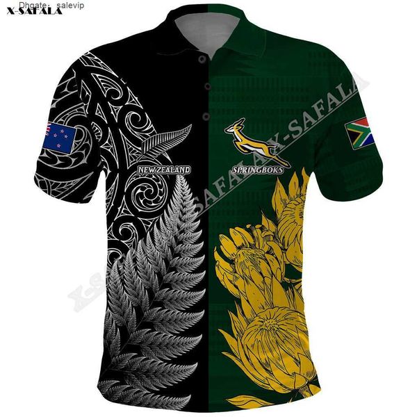 

new zealand south africa rugby 3d printed for men polo shirt collar short sleeve tee breathable anti shrink, White;black