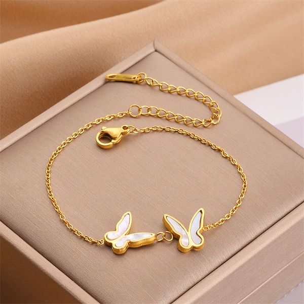 

elegant white shell butterfly charm bracelet jewelry for women gift, Golden;silver